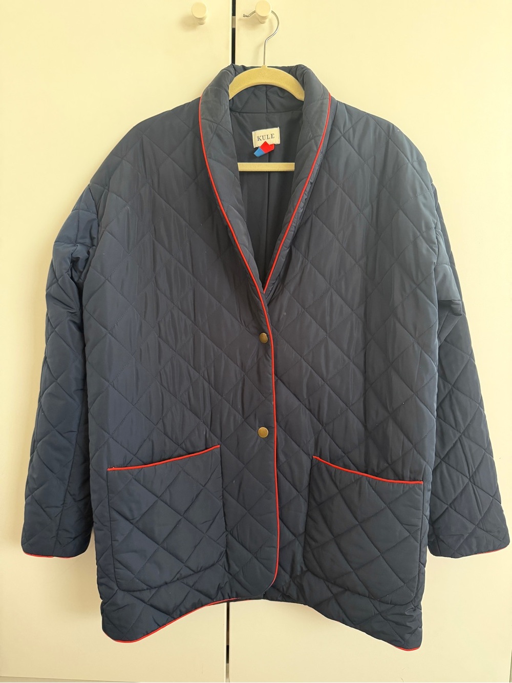 KULE Women's Navy Connery Quilted Jacket with Red Piping